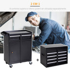 Carro de Ferramentas com Rodas Carro de Ferramentas Móvel com 5 Gavetas Armário de Armazenamento e Almofada Antiderrapante Carga 52kg para Garagem 60x28x104,5cm Preto — foto 4