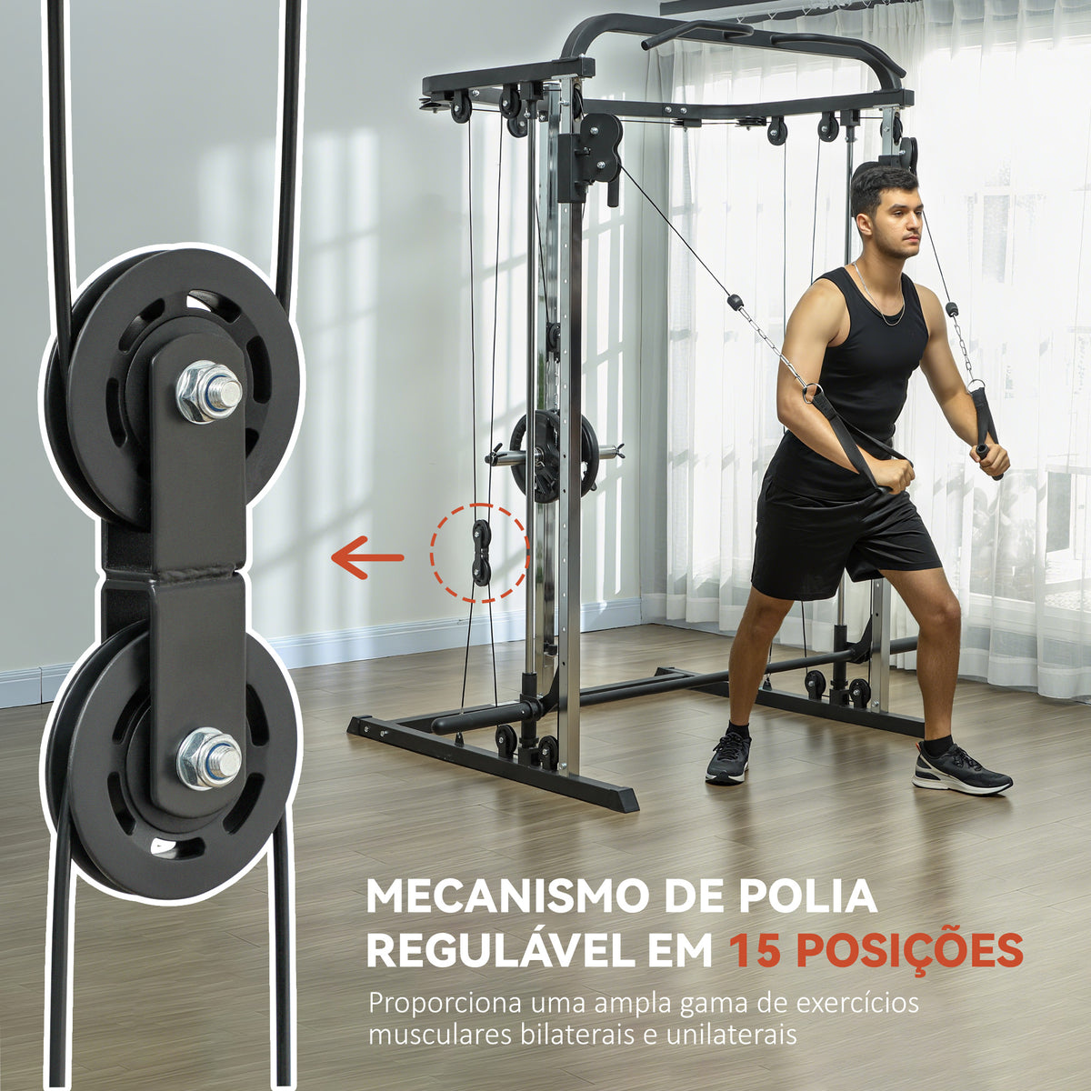 Máquina Multi Estação de Musculação Máquina de Musculação com Suporte para Agachamentos e Barra para Pesos Máquina Multi Estação para Treino Fitness em Casa 210x132x225 cm Preto — foto 5