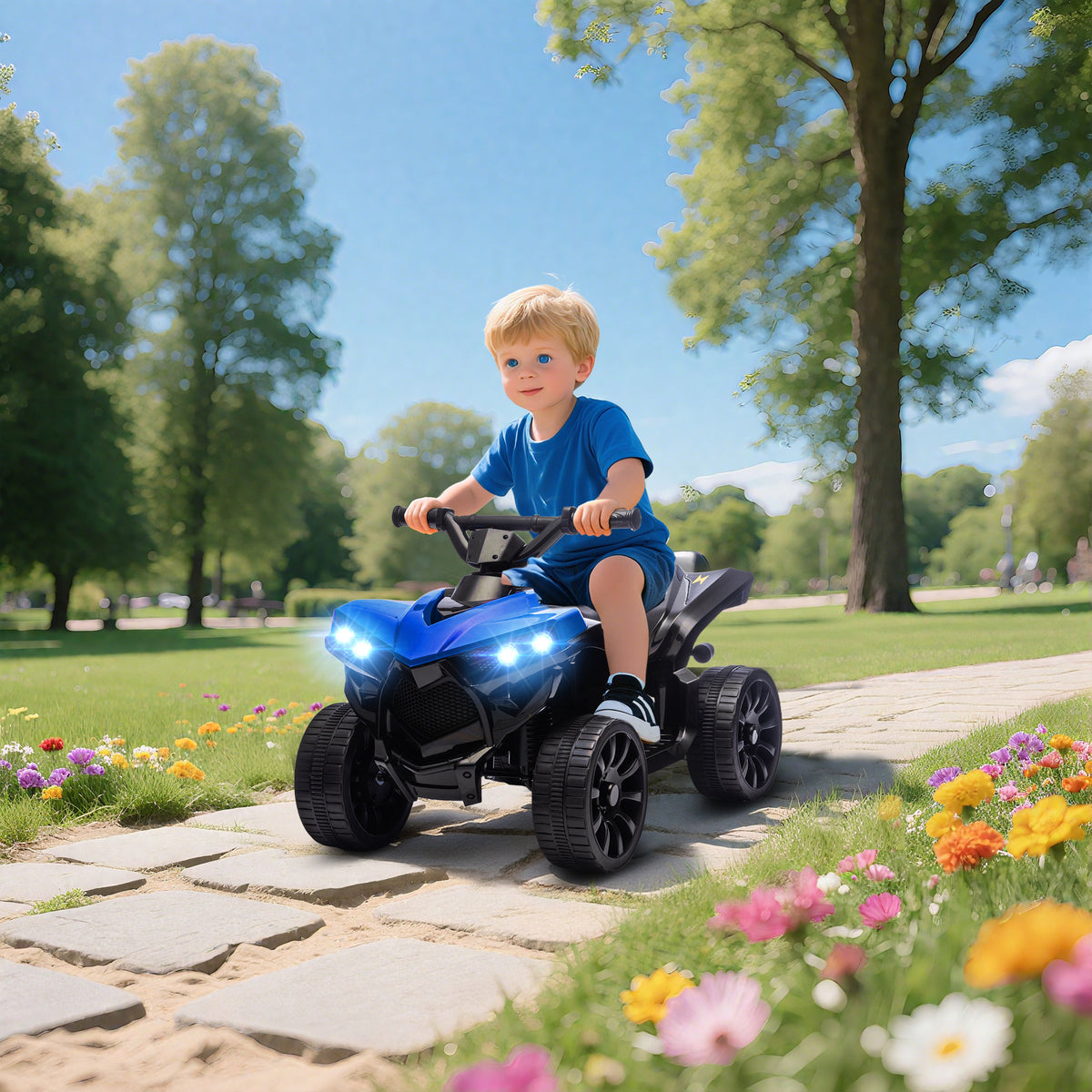 Quadriciclo Elétrico para Crianças 6 V Quadriciclo para Crianças de 3-8 Anos com Velocidade até 3 km/h Faróis e Música 70x42x45 cm Azul — foto 2