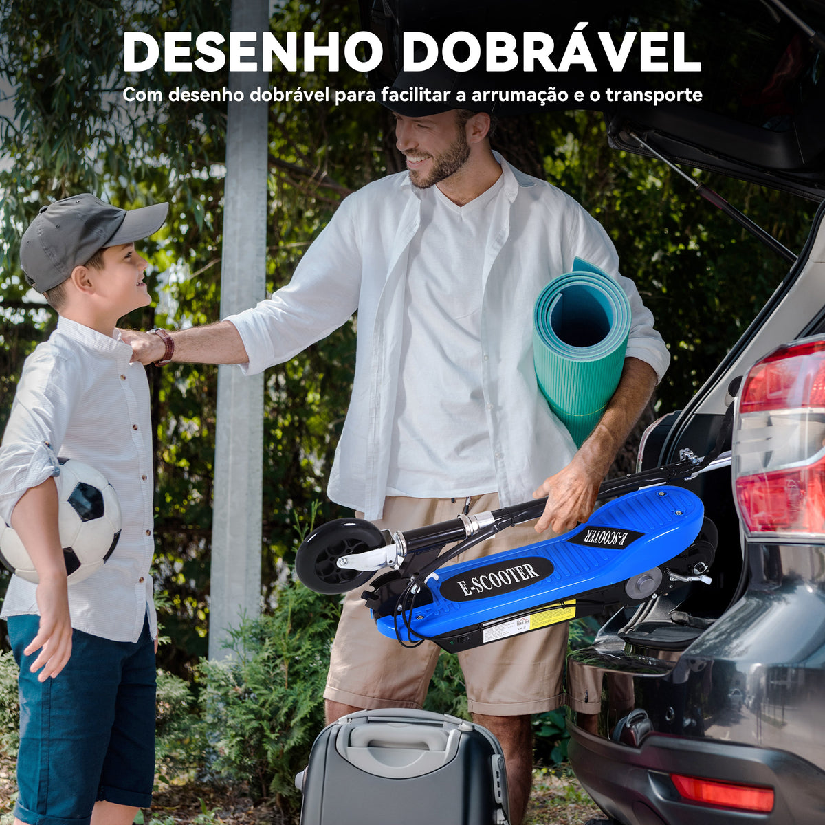 Trotinete Elétrica Dobrável para Crianças e Adolescentes acima de 7 Anos Velocidade de 10km/h Trotinete Elétrica com Guiador Ajustável e Freios Carga Máxima 50kg 78x37x89-95cm Azul — foto 5