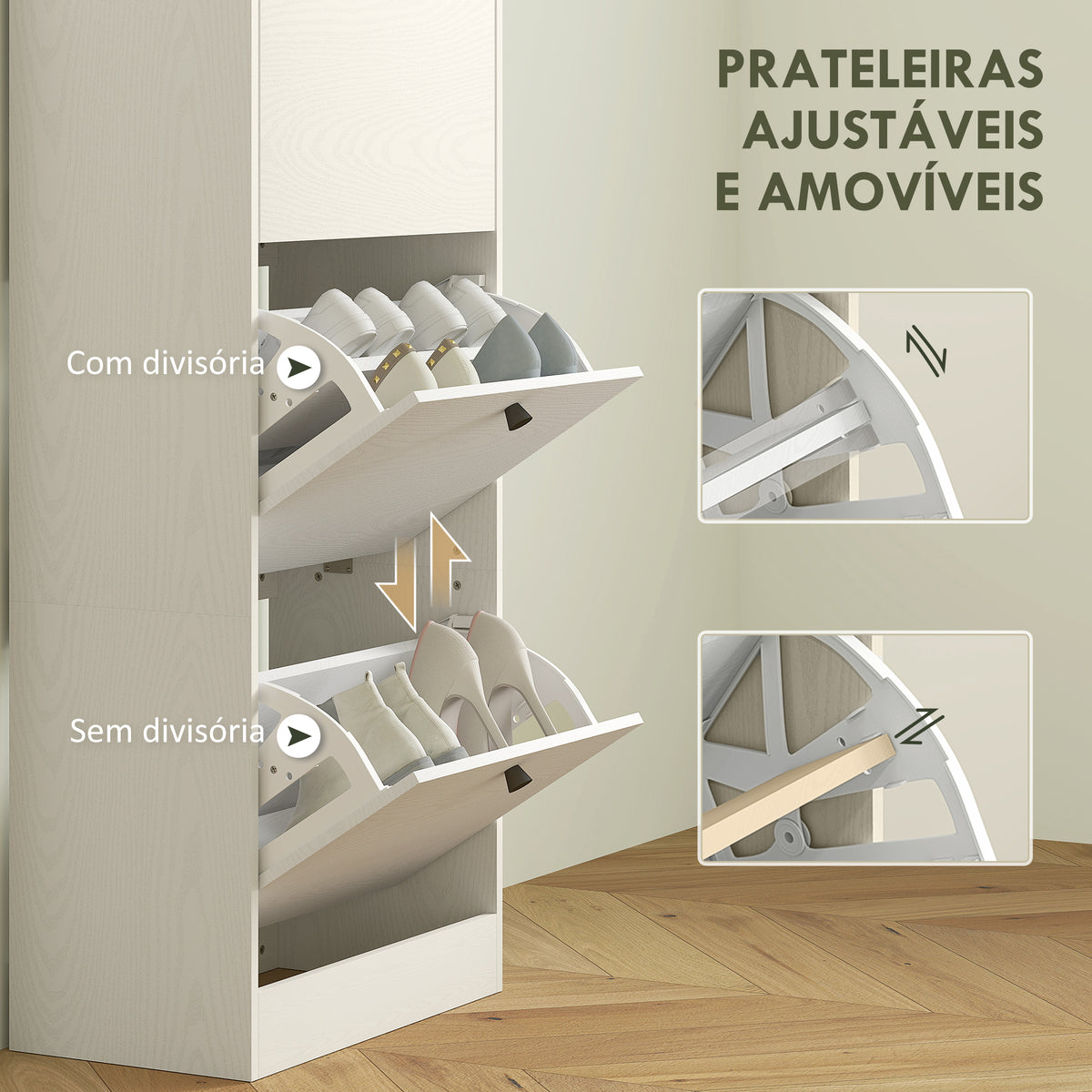 Sapateira Estreita com 3 Portas Abatíveis Sapateira para Entrada com Prateleiras Ajustáveis para 12 Pares de Sapatos para Corredor Espaços Reduzidos 47x28x115 cm Branco — foto 5