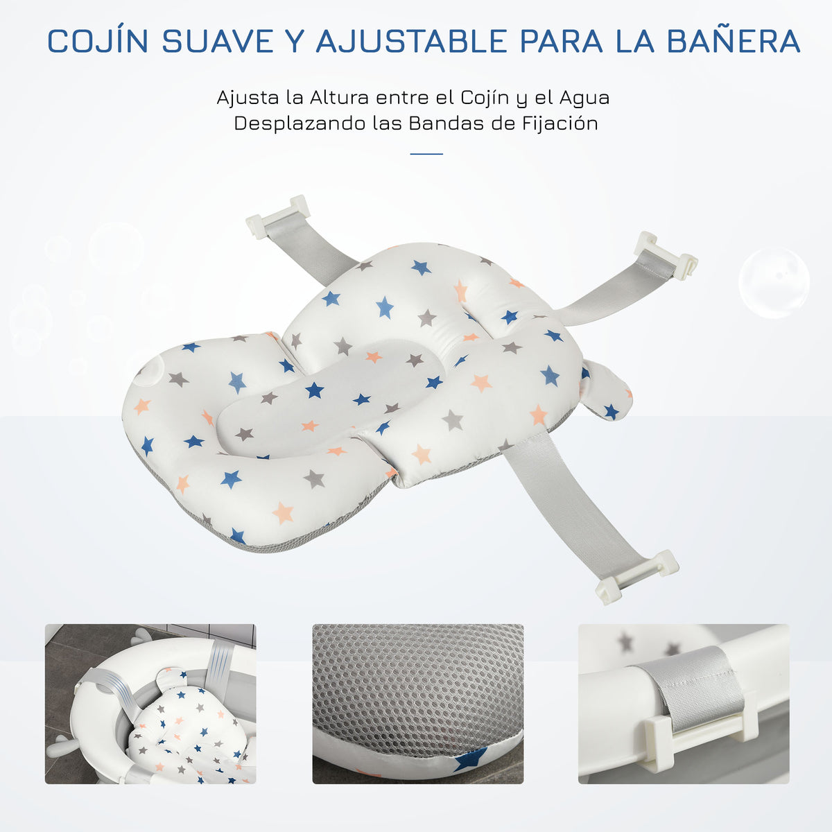 Banheira para Bebé Recém Nascido até 3 Anos Dobrável 30 Litros com Tampa Termossensível e Almofada Confortável Almofadas Antiderrapantes 81,5x50,5x23,5cm Cinza e Branco — foto 4