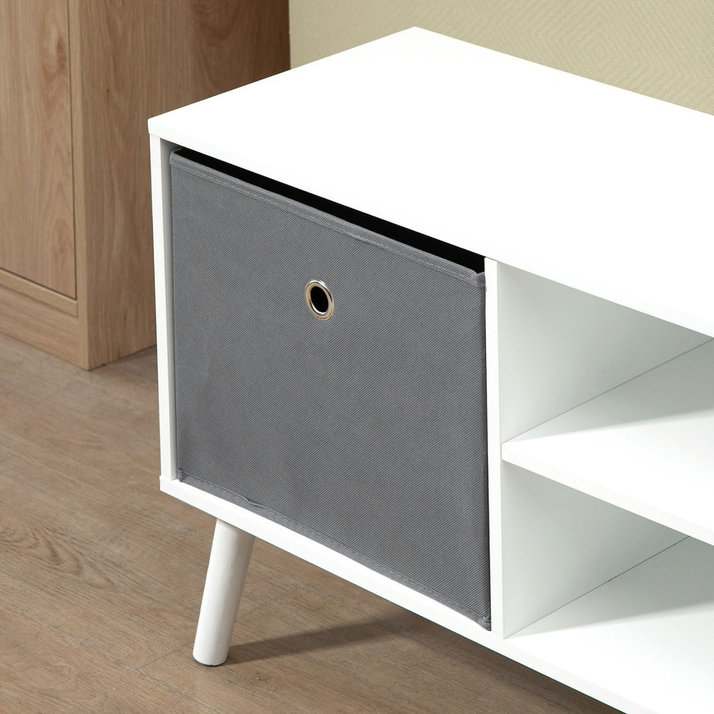 Móvel de TV para Televisores de até 50 Polegadas Móvel de Sala de Estar Moderno com 2 Gavetas de Tecido 2 Prateleiras Abertas e Orifício Passa Cabos 110x29x46,5cm Branco e Cinza — foto 9