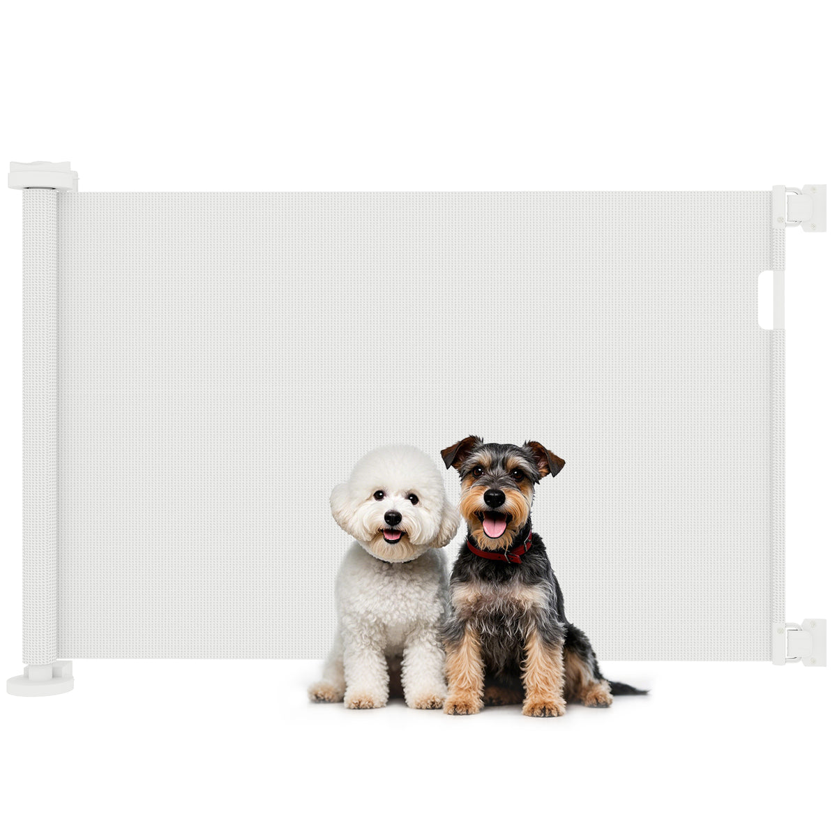 Barreira de Segurança para Cães Retrátil 0-136 cm Barreira para Cães Pequenos Extensível com Botão de Fecho Porta de Segurança para Corredores Escadas Interiores e Exteriores Branco — foto 1