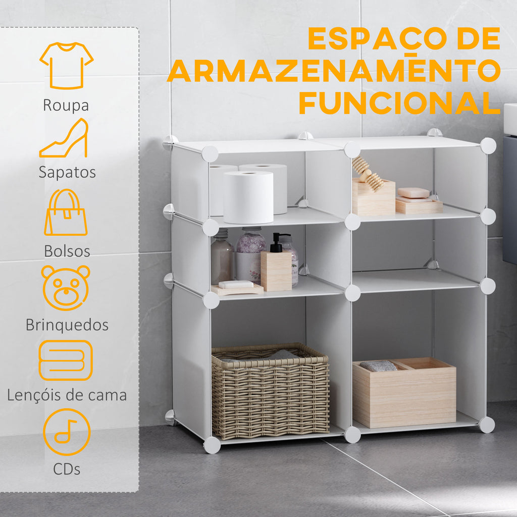 Armário Modular de Plástico Armário Modular com 6 Cubos Organizador de Roupas Sapatos Brinquedos 75x37x73cm Branco — foto 5