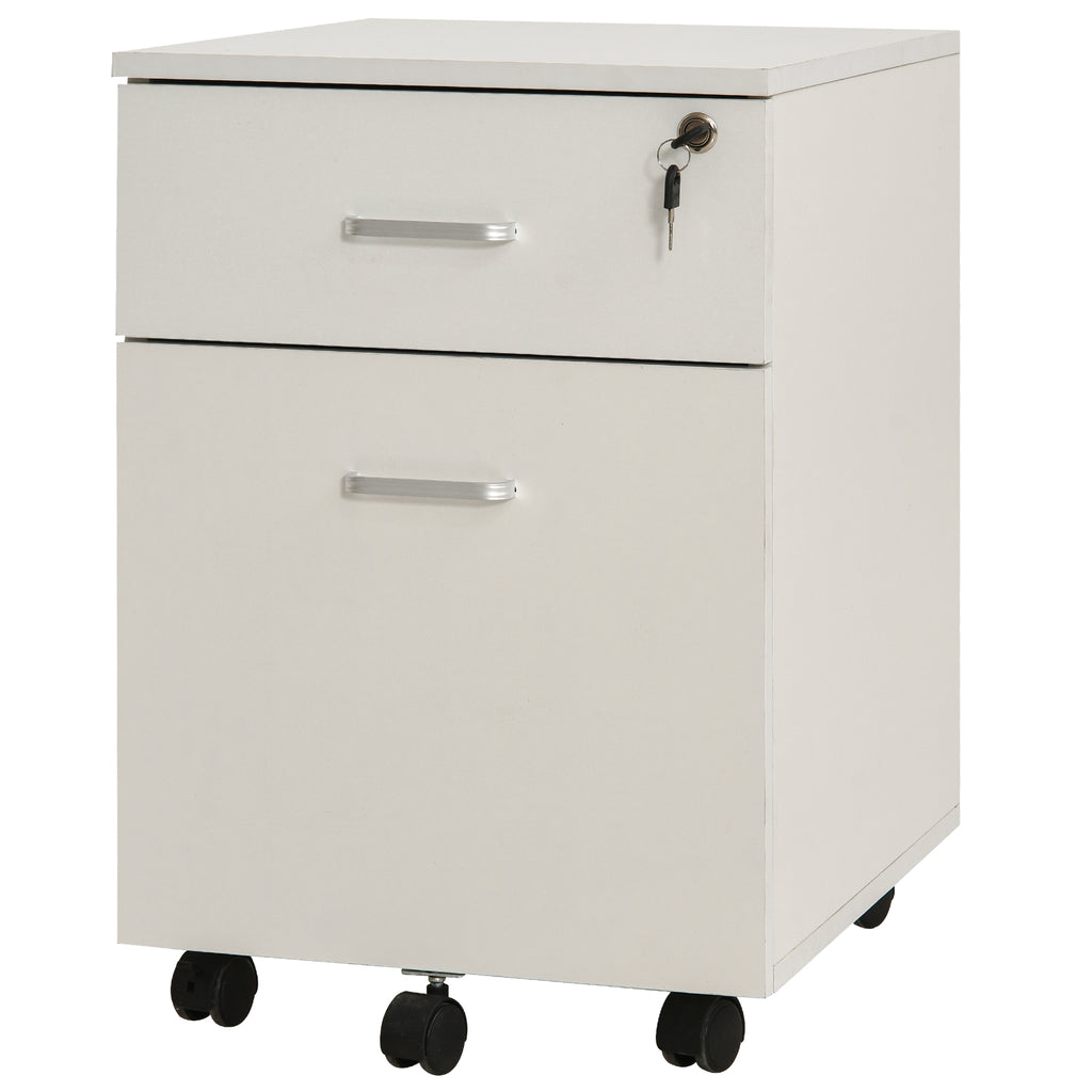 Bloco de Gavetas de Madeira Móvel para Arquivos para Escritório com 2 Gavetas 5 Rodas e 2 Travões para Escritório Secretaria Casa 40x49x58 cm Branco — foto 8