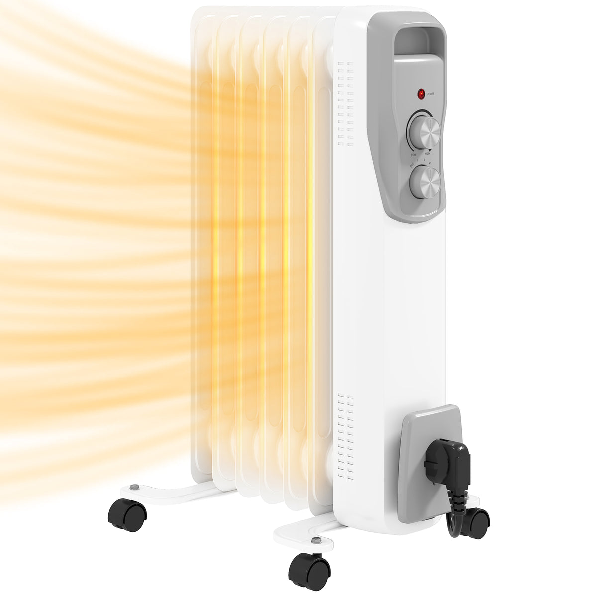 Aquecedor a Óleo Silencioso 1500W Aquecedor Elétrico Baixo Consumo com Rodas Temperatura Ajustável Proteção Sobreaquecimento 3 Configurações de Aquecimento para 20 m² 29x40x62 cm Branco — foto 1