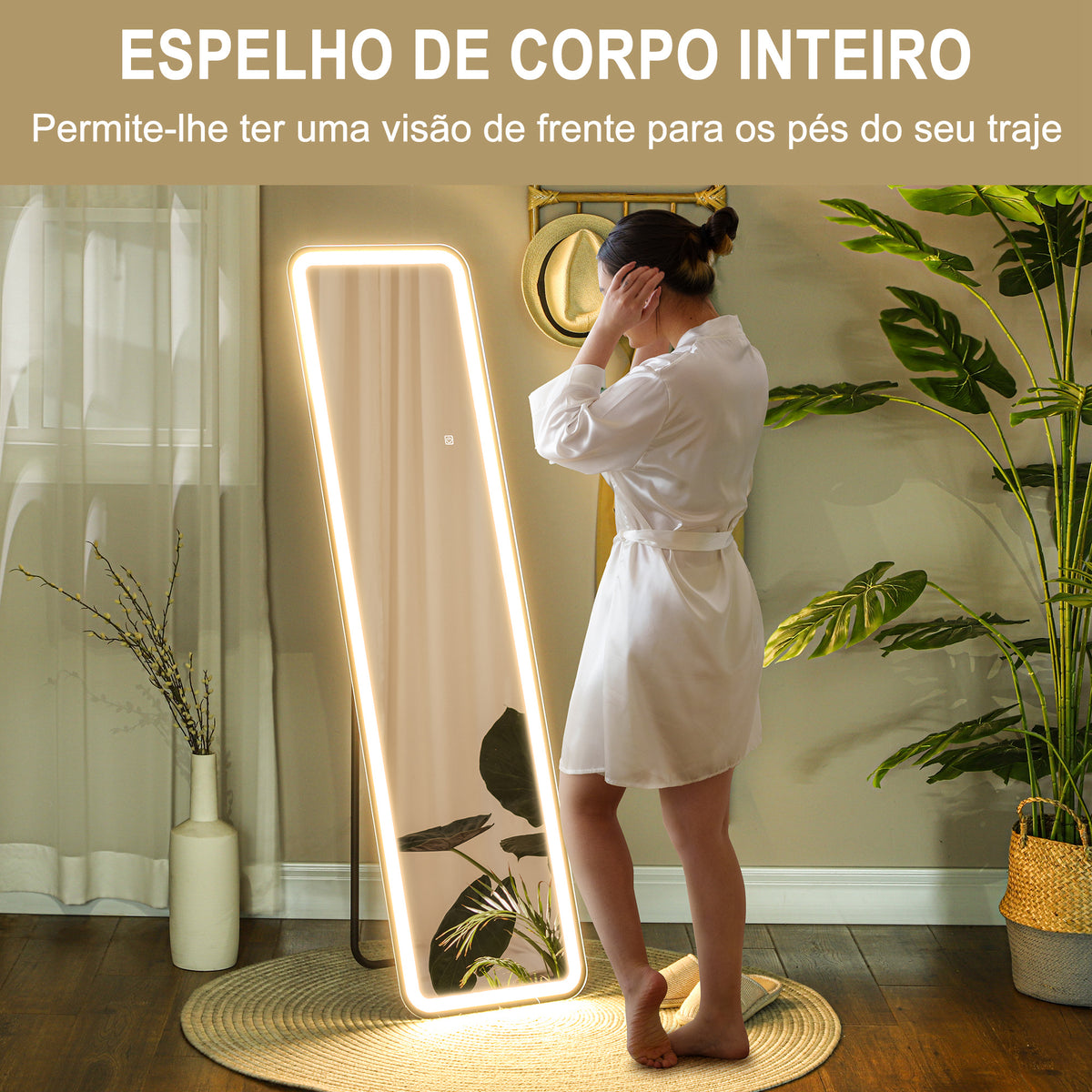 Espelho de Pé com Luz LED 40x150 cm Espelho de Corpo Inteiro sem Moldura com Iluminação de 3 Cores Função de Memória e Controlo Tátil Inteligente para Sala de Estar Dormitório Preto — foto 4