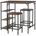 Conjunto de mesa de bar e 2 bancos com apoio para os pés e prateleiras de 3 níveis Almofadas ajustáveis ​​para cozinha 109x60x100 cm marrom rústico — foto 1