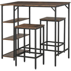 Conjunto de mesa de bar e 2 bancos com apoio para os pés e prateleiras de 3 níveis Almofadas ajustáveis ​​para cozinha 109x60x100 cm marrom rústico — foto 1