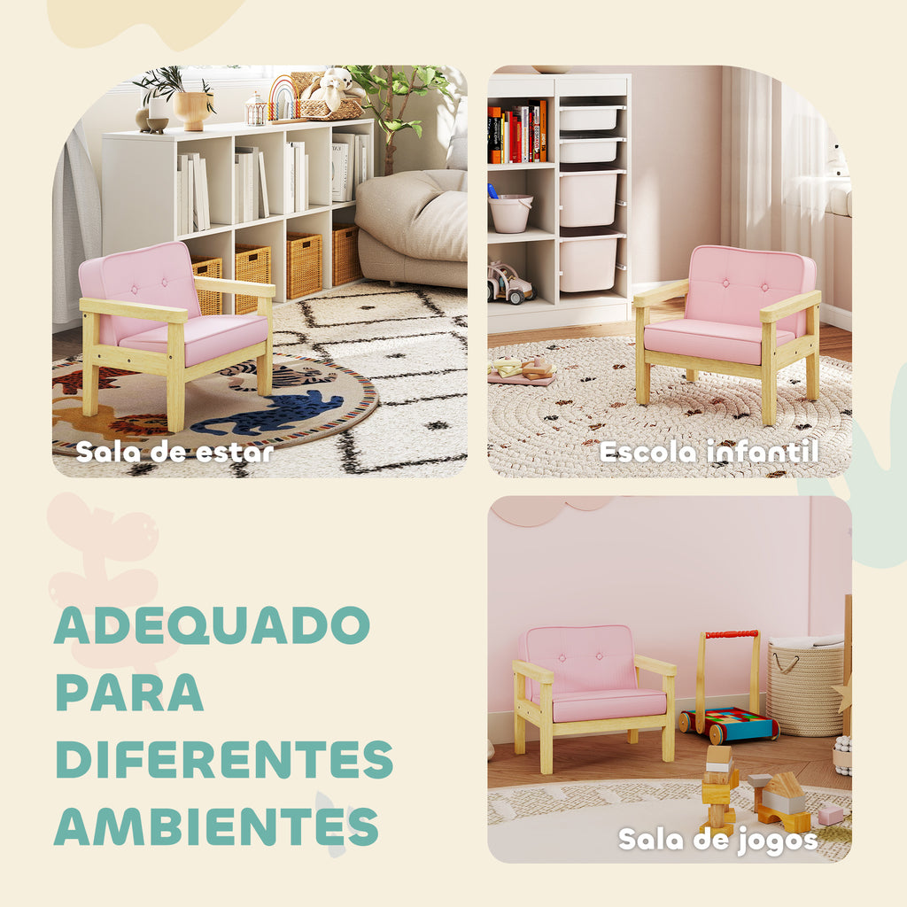 Poltrona Infantil Sofá para Crianças acima de 3 Anos com Tecido Suave de Veludo Cotelê Estrutura de Madeira Assento e Encosto Acolchoados Apoio de Braços Suporta 45 kg 46,5x44x45 cm Rosa — foto 7