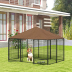 Parque para Cães com Toldo Canil para Exterior com Suporte Giratório para Comida 2 Tigelas Incluídas 211x141x151 cm Preto e Marrom — foto 2
