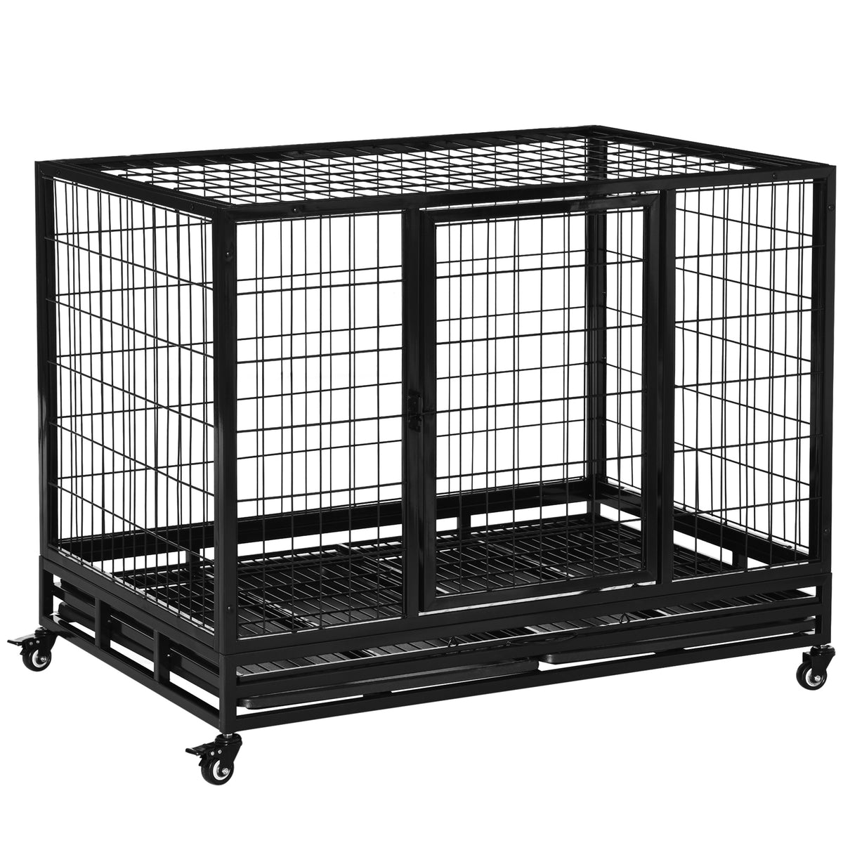 Gaiola de Metal para Cães com Rodas e Freios Bandeja Removível e Porta com Trava para Golden Retriver Labrador 109x76x87cm Preto — foto 1