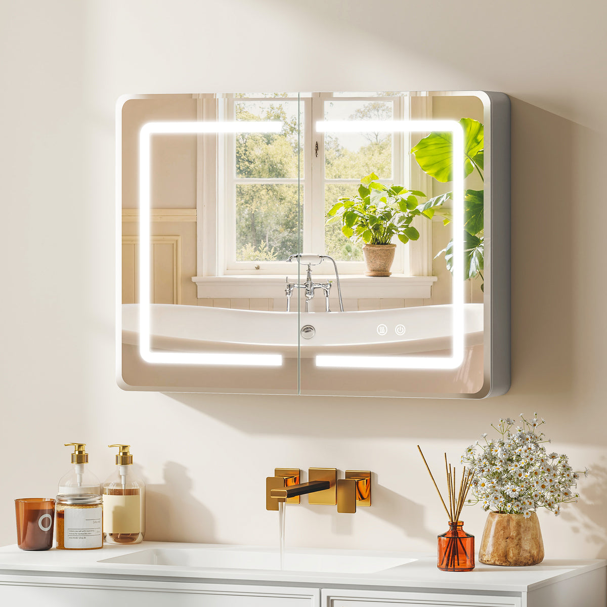 Armário Espelhado para Banheiro com Iluminação LED 60x80 cm Armário de Banheiro com Antiembaçamento Dimável em 3 Níveis — imagem 3