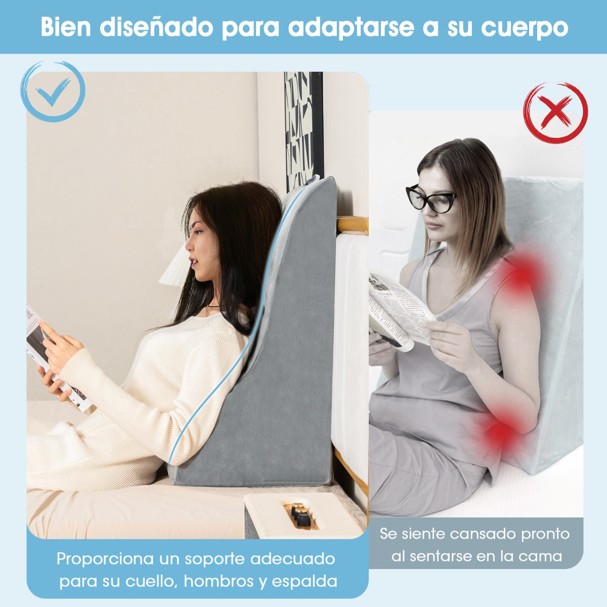 Almofada de Cunha Triangular com Design Curvo e Capa Lavável 51 x 32 x 63 cm Cinzento — foto 6