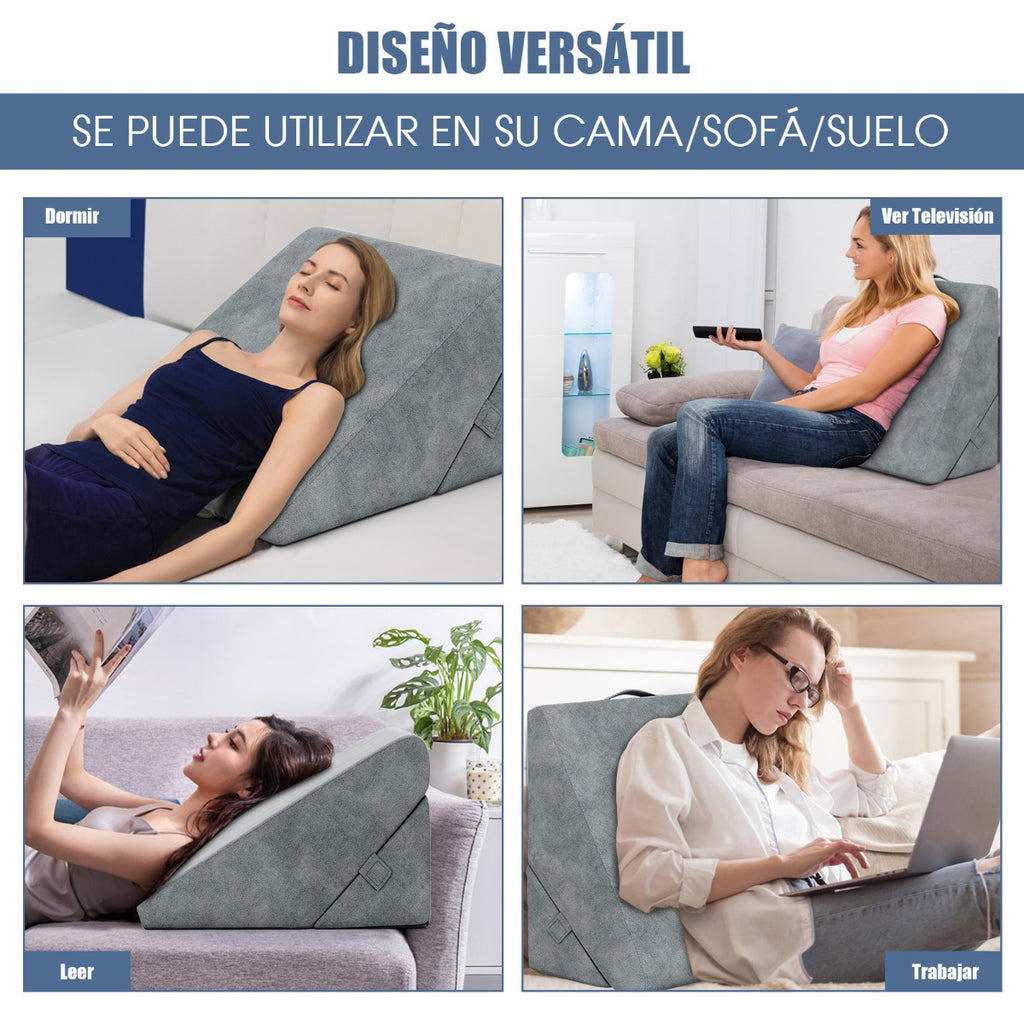 Almofada Triangular Espuma Viscoelástica Cama Sofá Capa Removível Leitura Relaxamento Cinza — foto 4