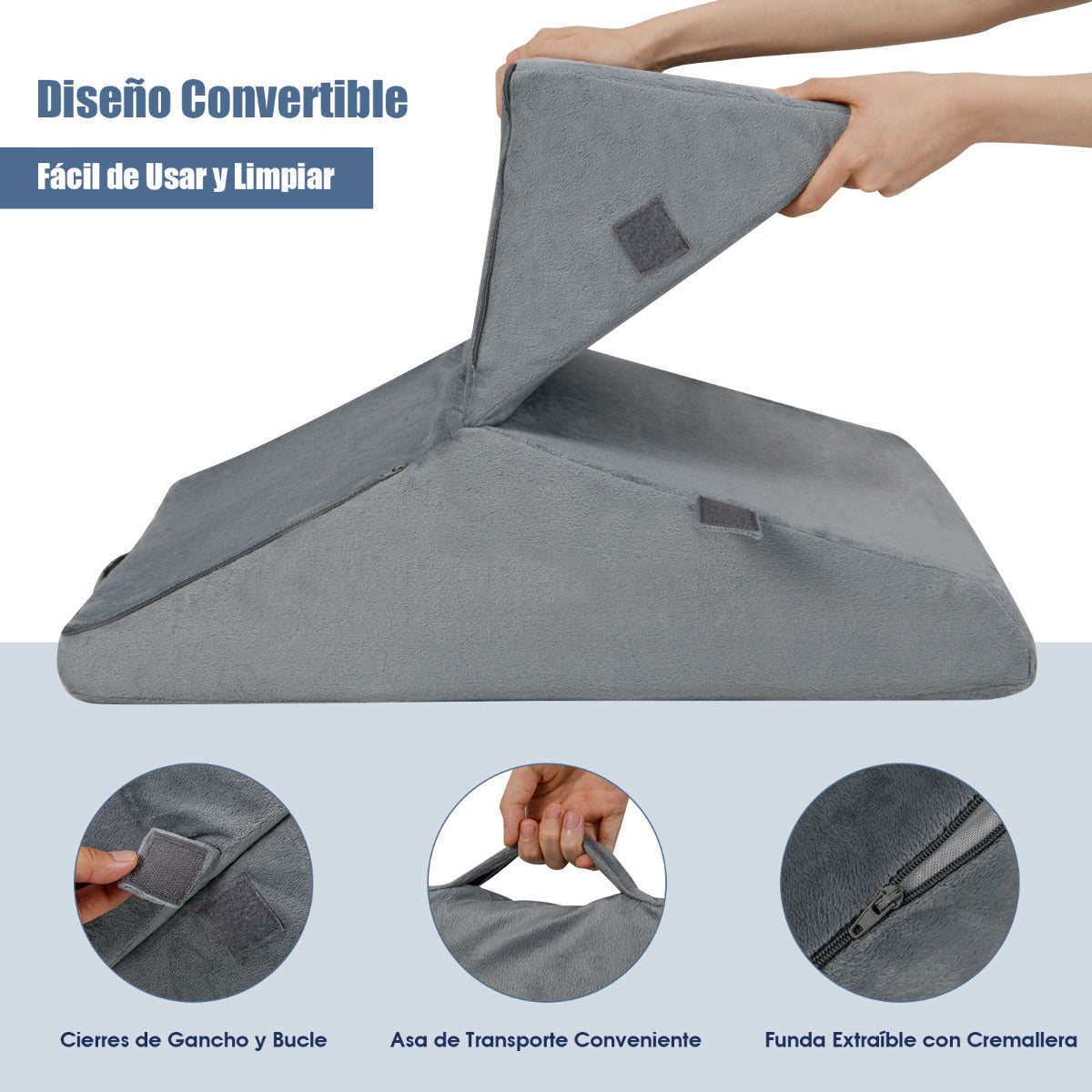 Almofada Triangular Espuma Viscoelástica Cama Sofá Capa Removível Leitura Relaxamento Cinza — foto 5