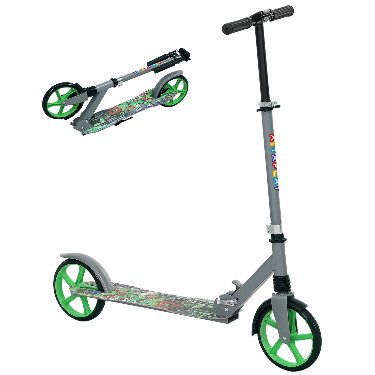 Patinete infantil 6 a 12 anos, patinete dobrável de 2 rodas, regulagem de altura, para meninas e meninos, scooter verde — foto 1