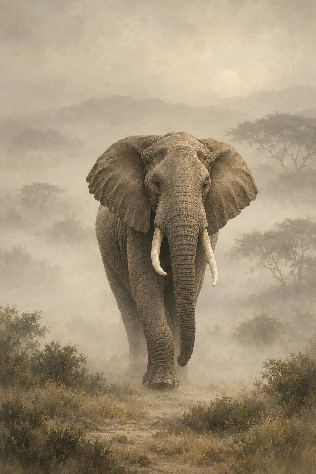 Elefante na névoa · Quadro de animais — animais-06_ver