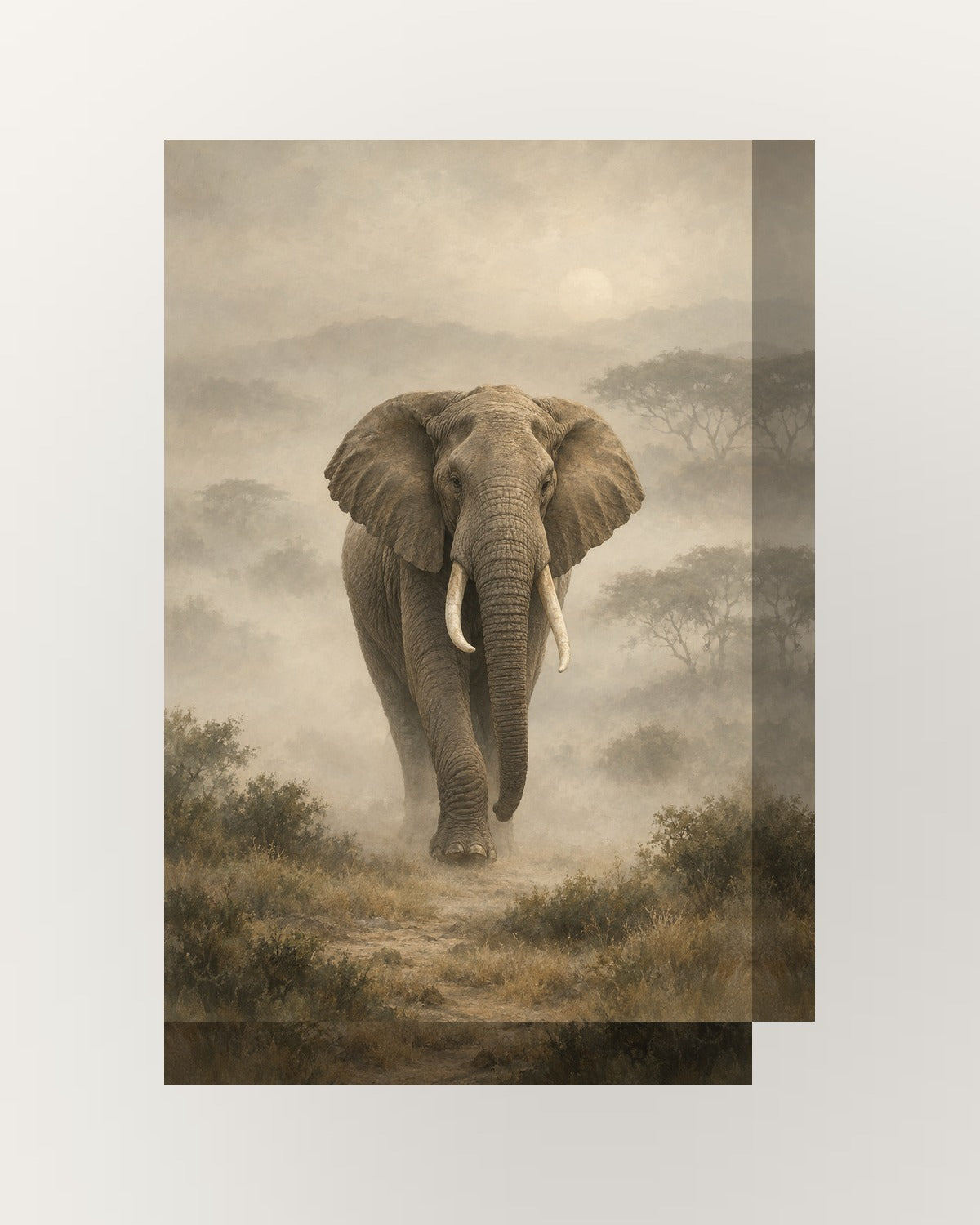 Elefante na névoa · Quadro de animais — acabamento:thick