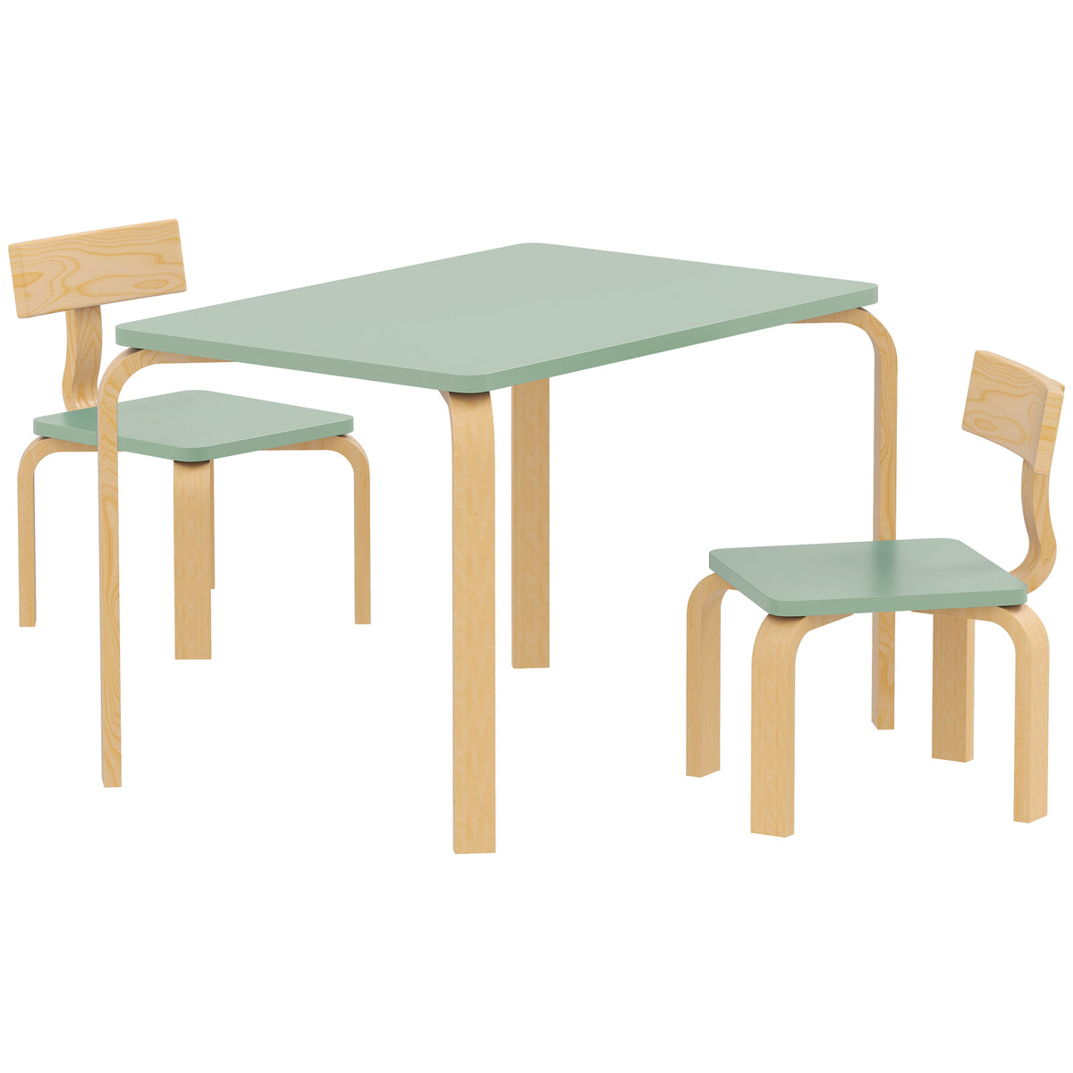 Mesa Infantil com Cadeiras Conjunto Mesa e 2 Cadeiras Infantis em Madeira para Desenhar Brincar Estudar 78x53x53cm Verde — foto 1