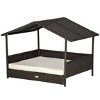 Rattan Cama para Cães para Exterior com Teto, Cama Elevada para Cães 69 x 98 x 70 cm Cama Refrescante para Animais de Estimação com Estrutura Metálica, Almofadas Removíveis para Cães Pequenos e Médios, Café-Marrom — foto 1