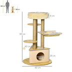 Árvore Arranhadora para Gatos Ø60x99 cm com Caverna Triangular de Feltro Removível Rede Cama Lavável Postes Arranhador de Juta e Bola Suspensa Bege e Natural — foto 3