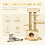 Árvore Arranhadora para Gatos Ø60x99 cm com Caverna Triangular de Feltro Removível Rede Cama Lavável Postes Arranhador de Juta e Bola Suspensa Bege e Natural — foto 4