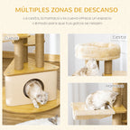 Árvore Arranhadora para Gatos Ø60x99 cm com Caverna Triangular de Feltro Removível Rede Cama Lavável Postes Arranhador de Juta e Bola Suspensa Bege e Natural — foto 7
