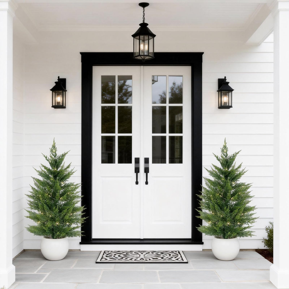 Árvore de cipreste artificial perene com LED integrado, 2 peças, vaso redondo branco, folhagem realista em PE, fácil de montar, 91,4 cm — foto 2