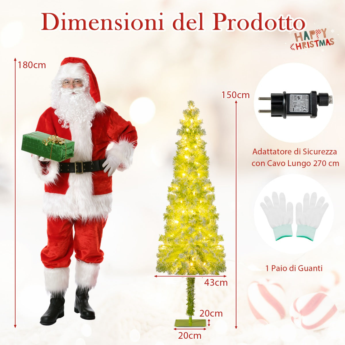Árvore de Natal Artificial 150cm com Luzes LED e Ramo Superior Flexível Verde — foto 3