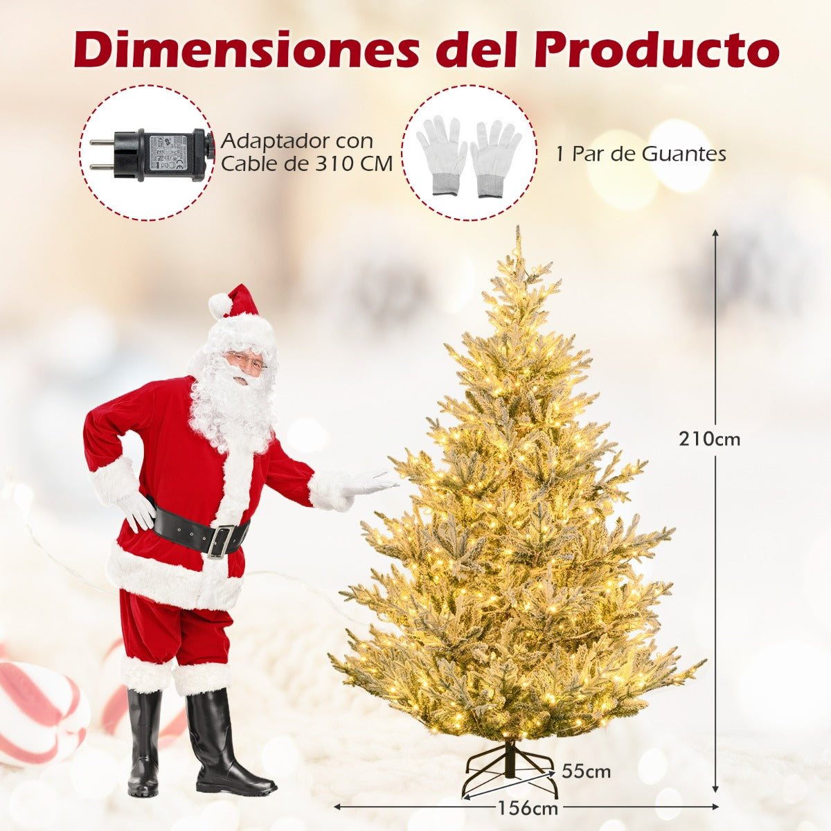 Árvore de Natal Artificial 210 cm Pré-iluminada com Neve e 1470 Ramos Articulados — foto 3