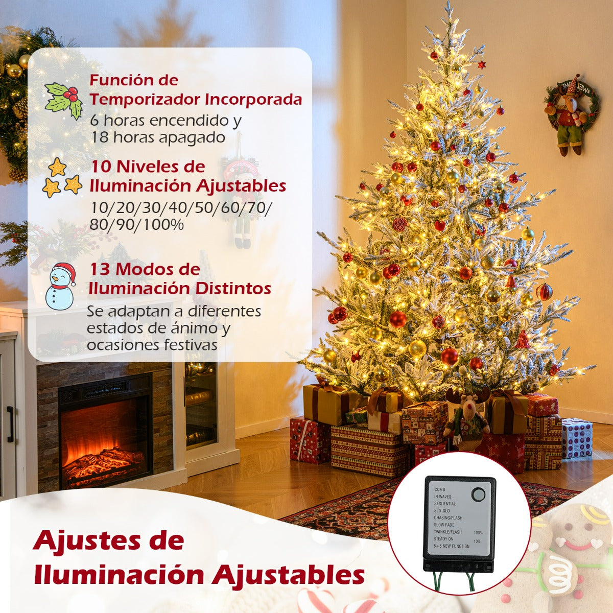 Árvore de Natal Artificial 210 cm Pré-iluminada com Neve e 1470 Ramos Articulados — foto 5
