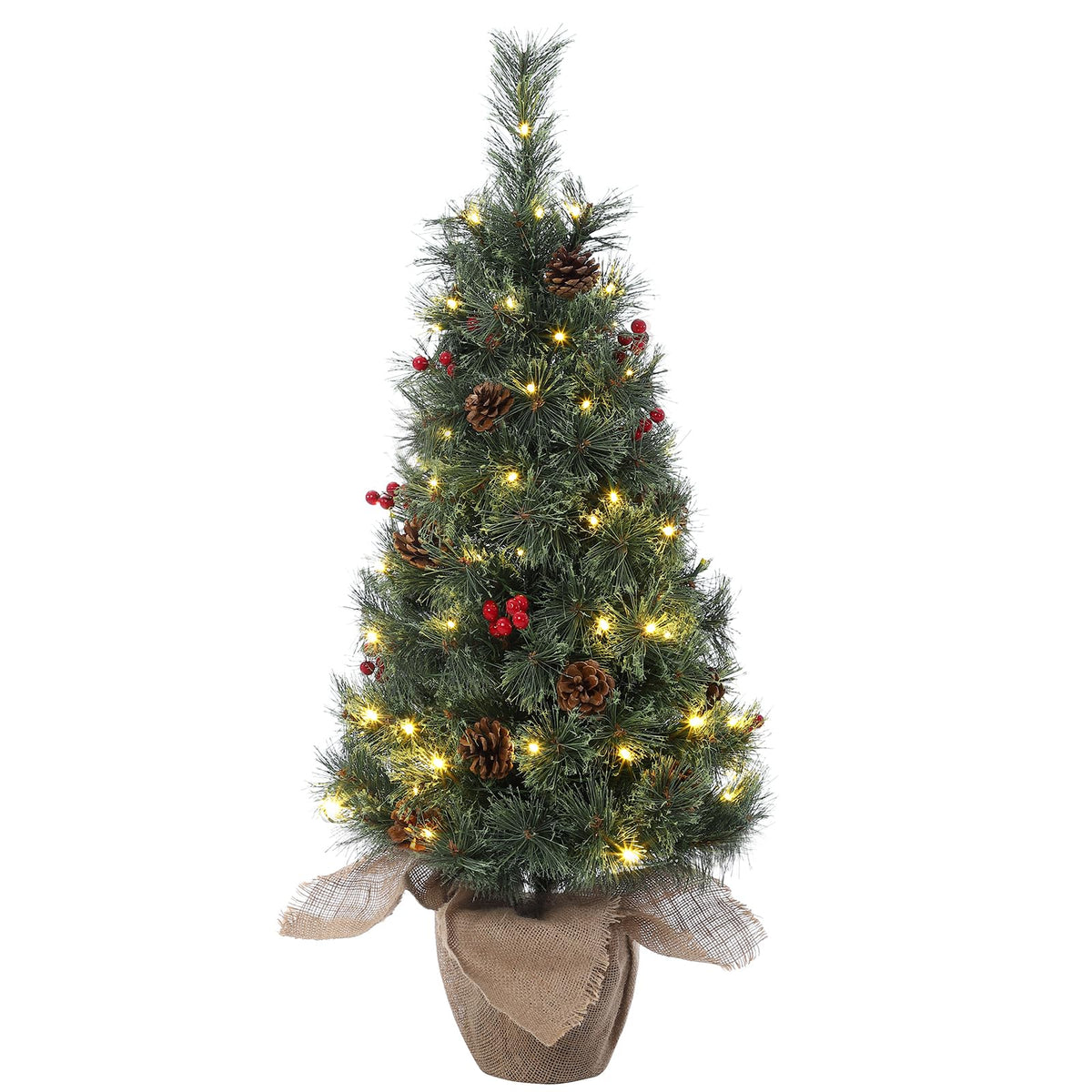 Árvore de Natal artificial 90cm PE com 78 LEDs (8 modos) e base de juta, para casa e escritório, verde e vermelho - 90 cm — foto 1