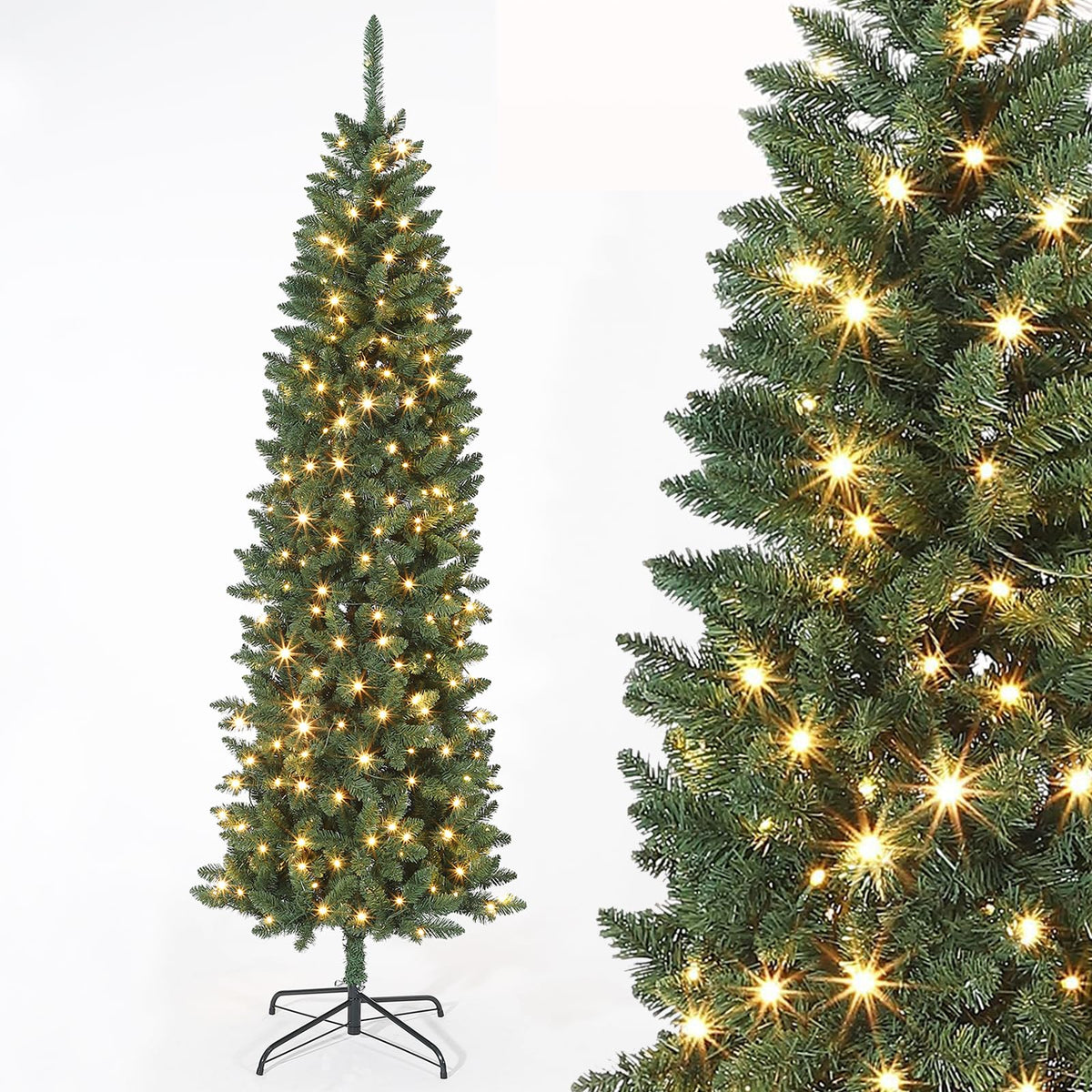 Árvore de Natal artificial automática tipo lápis em PVC 100% cor natural 180 cm com 200 luzes LED bicolor e base metálica dobrável — foto 2