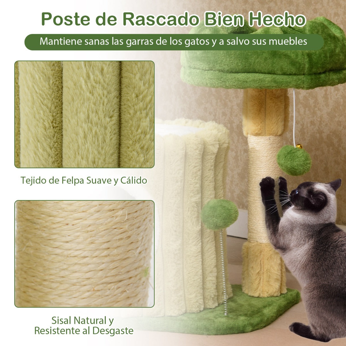 Árvore para Gatos Compacta com Poste para Arranhar e Brinquedos para Gatos Pequenos Verde — foto 6