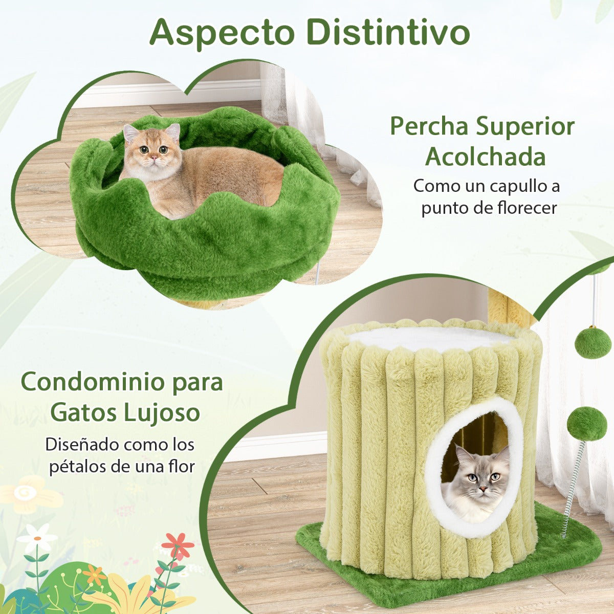 Árvore para Gatos Compacta com Poste para Arranhar e Brinquedos para Gatos Pequenos Verde — foto 8