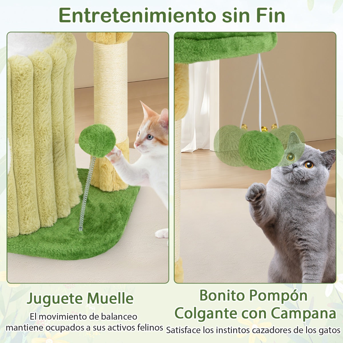 Árvore para Gatos Compacta com Poste para Arranhar e Brinquedos para Gatos Pequenos Verde — foto 9