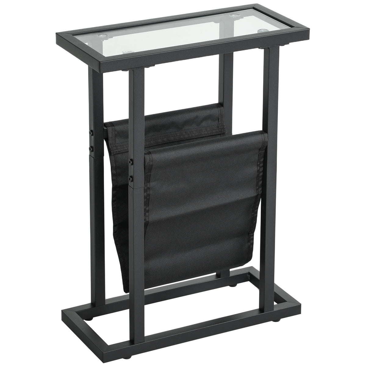 Mesa de Apoio Estreita, mesa lateral em metal com porta-revistas e tampo em vidro temperado, 40 x 18 x 55,5 cm, preto — foto 1