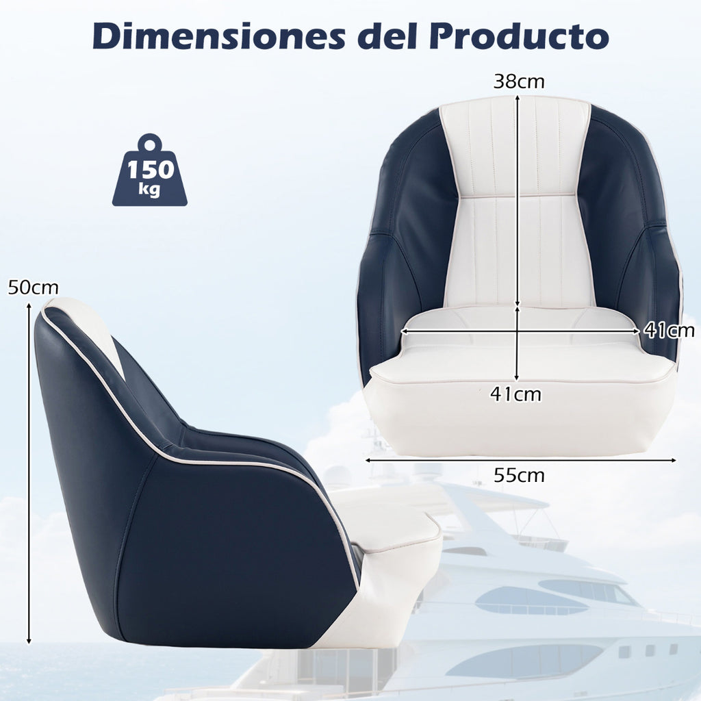 Assento Náutico com Almofada Acolchoada e Braços Curvos - Capacidade 150kg - 59x55x51cm - Azul e Branco — foto 3
