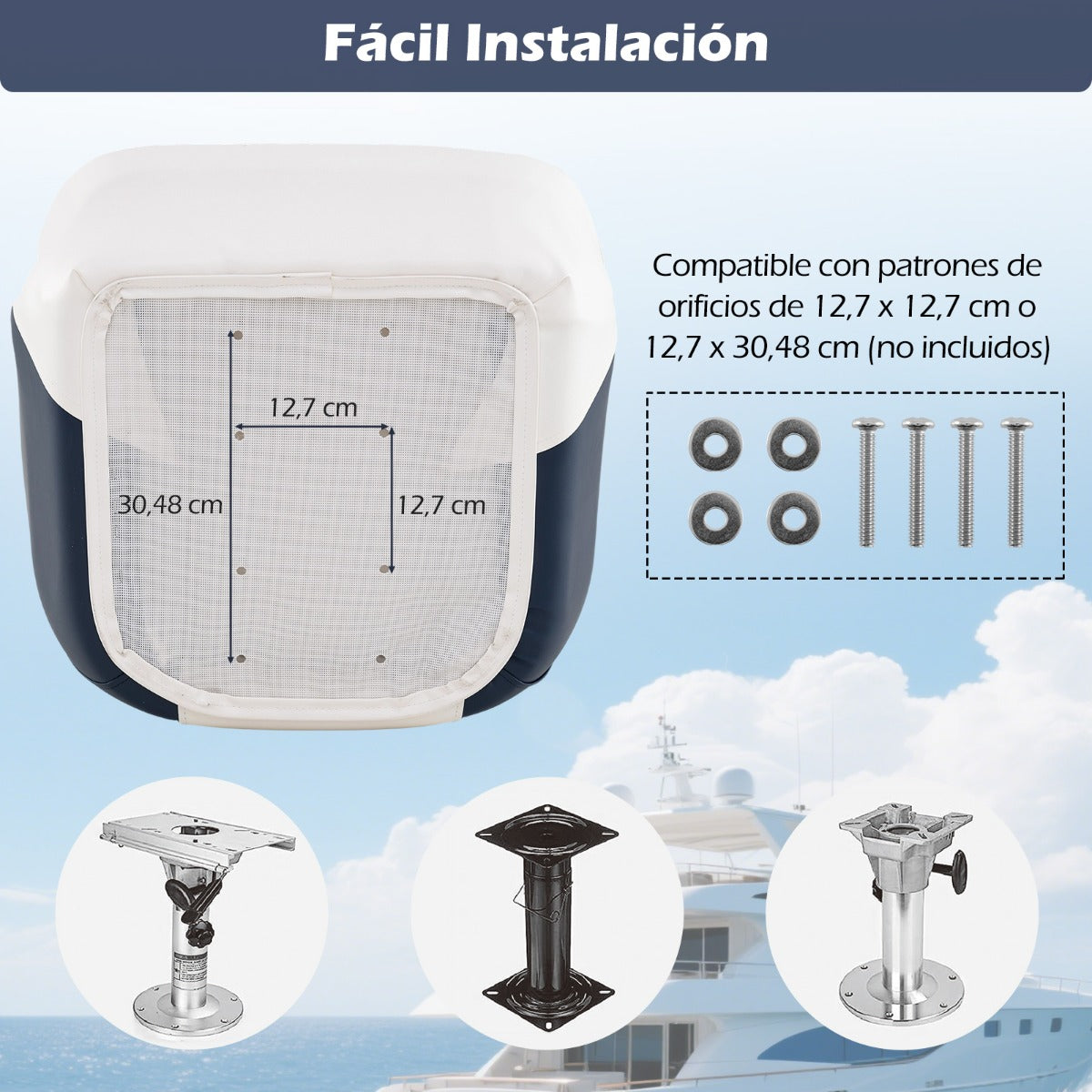 Assento Náutico com Almofada Acolchoada e Braços Curvos - Capacidade 150kg - 59x55x51cm - Azul e Branco — foto 4