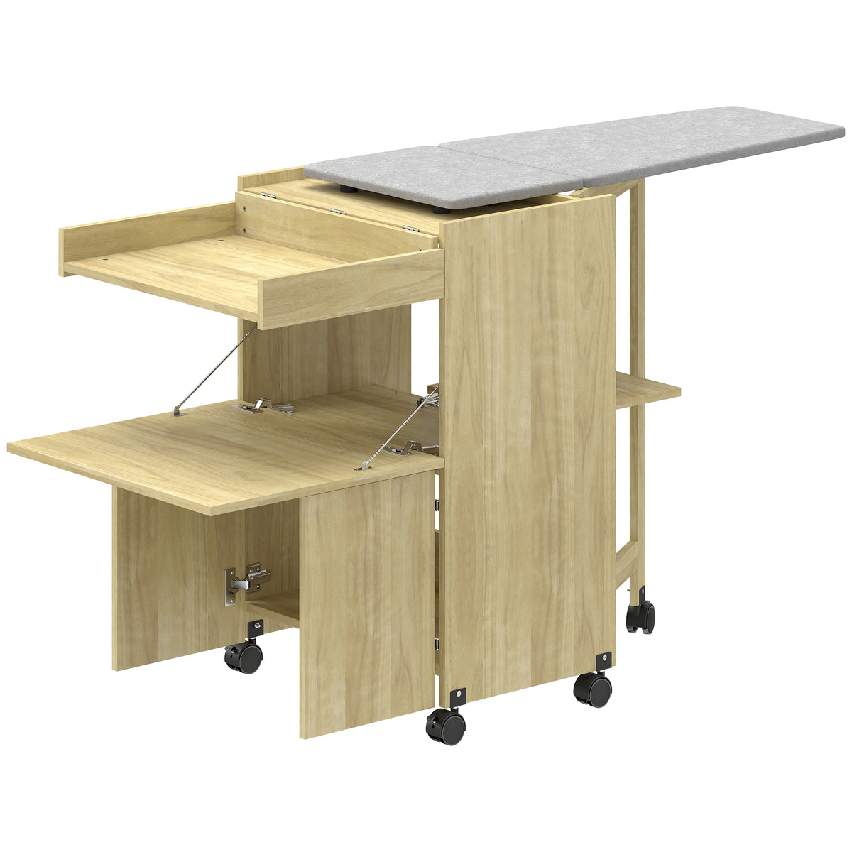 Armário Tábua de Passar Dobrável com Suporte para Ferro e Roupas com Compartimento Aberto 154x55x87 cm Madeira Natural — foto 1