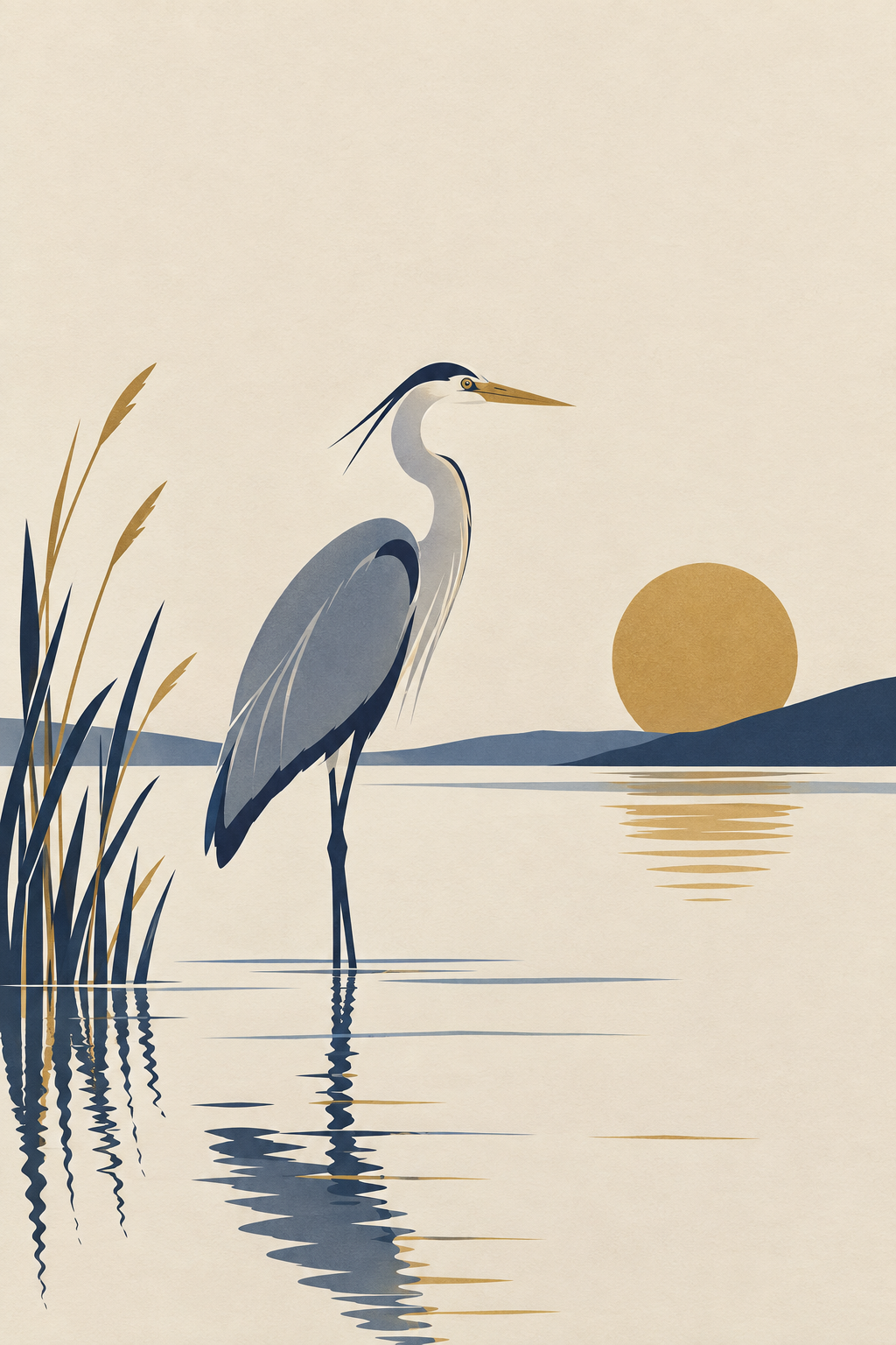 Garça-real · Minimalista · Quadro de aves — aves-garca-real-minimal_ver