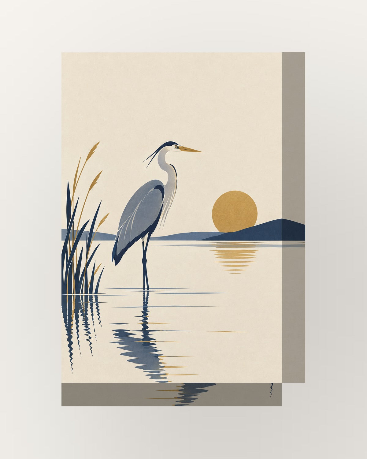 Garça-real · Minimalista · Quadro de aves — acabamento:thick