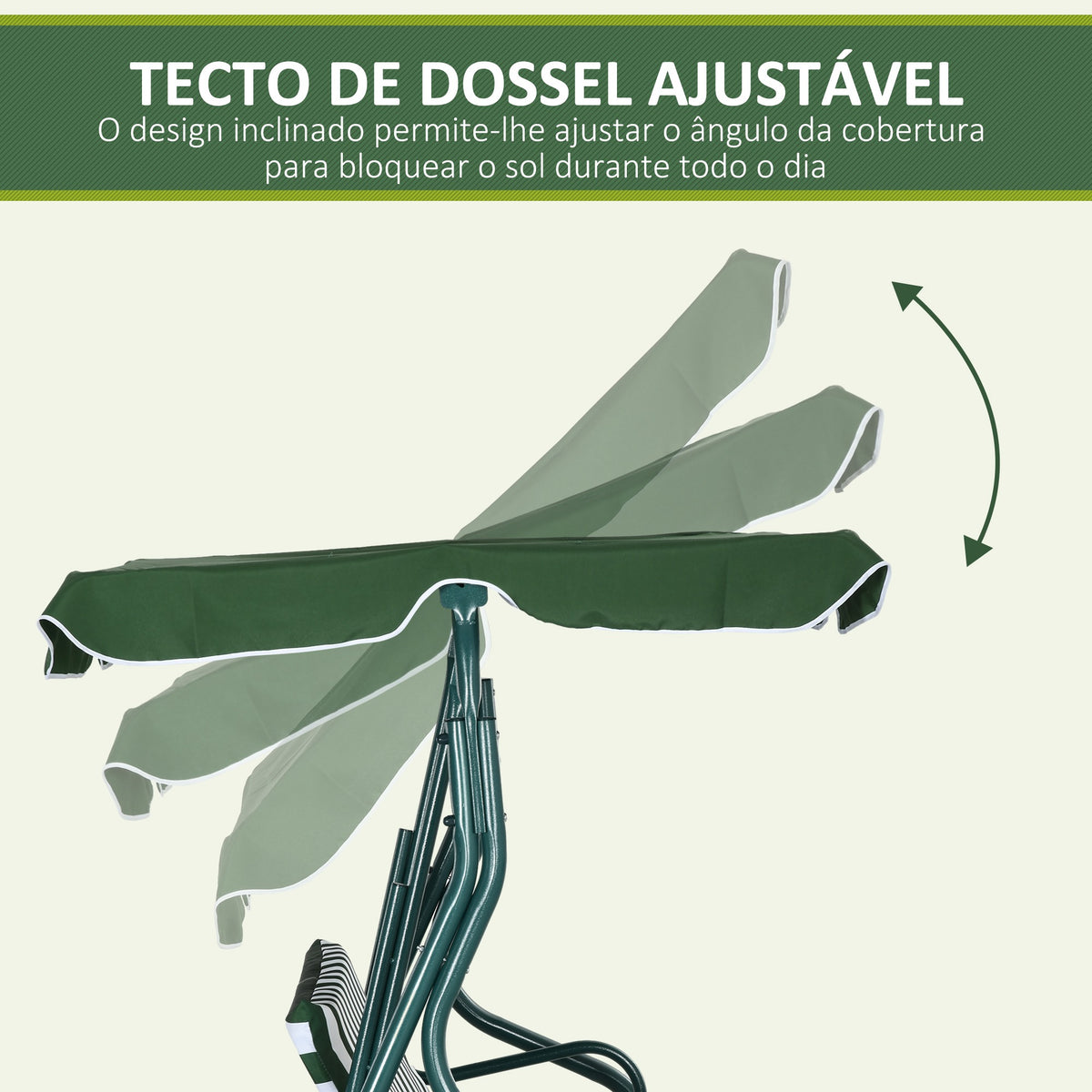 Baloiço de Jardim para 2-3 Pessoas, Baloiço de Exterior com Toldo Ajustável, Impermeável e Estrutura de Aço, para Jardim, Varanda, 170x110x153 cm, Verde — foto 4