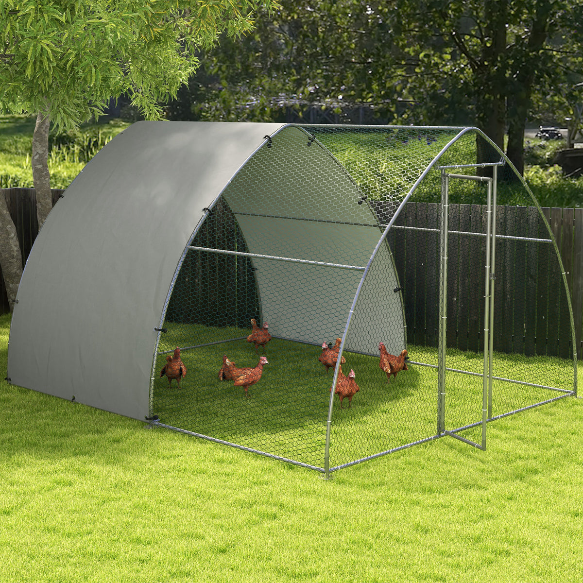 Galinheiro para Exterior 304x375x220 cm Galinheiro para Galinhas de Aço Galvanizado Cobertura de Tecido Oxford Resistente aos Raios UV e Impermeável para Pátio Prata — foto 2