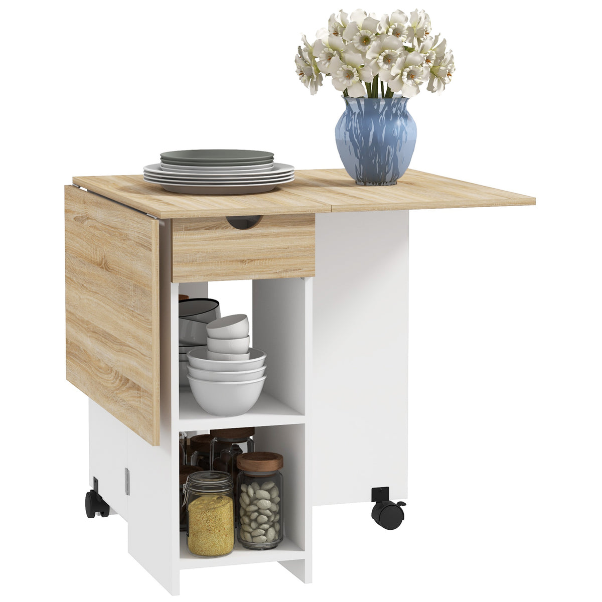 Essenza Mesa Dobrável Cozinha Sala Jantar 120x72x75 cm Madeira e Branco — foto 1
