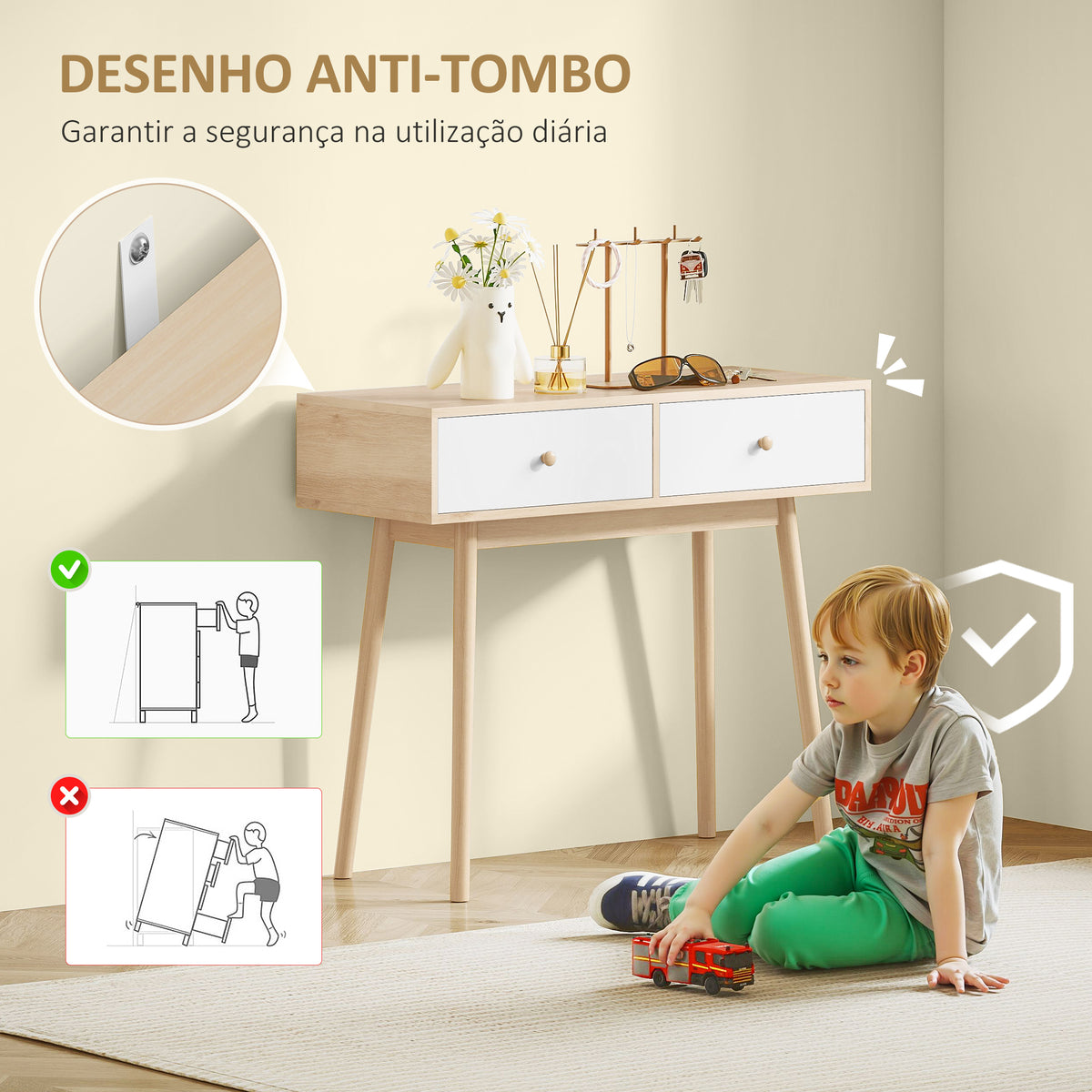 Mesa Consola Moderna Consola de Entrada Estreita com 2 Gavetas para Corredor Entrada Sala ou Dormitório 86x35x75 cm Carvalho — foto 6