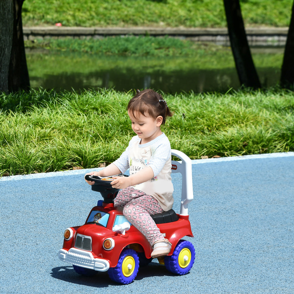 Carro Andador para Crianças de 18-36 Meses Desenho de Camião de Bombeiros Carro Andador com 3 Luzes Música Compartimento de Armazenamento e Volante 49x24x42 cm Vermelho — foto 2