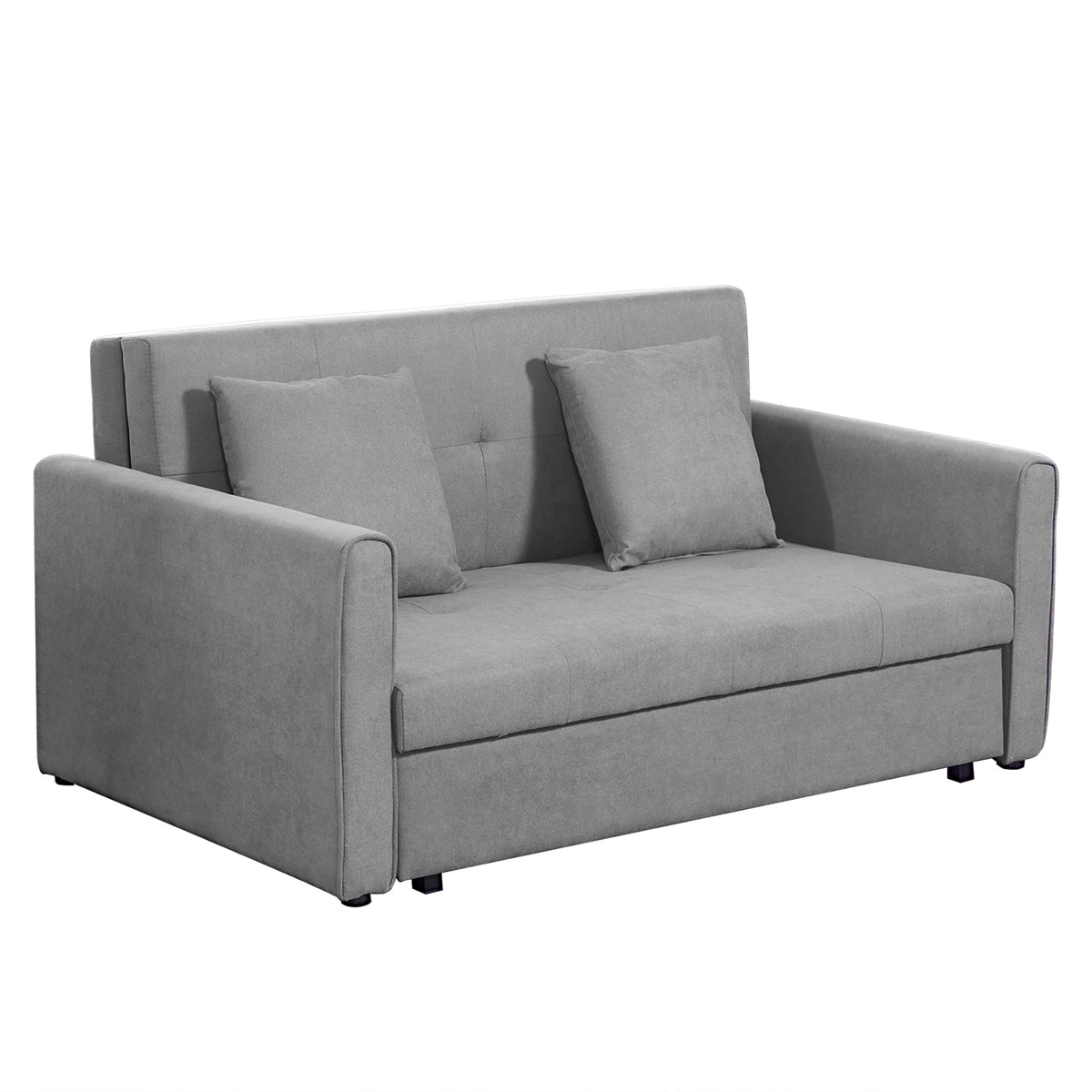 Sofá Cama de 2 Lugares Estofado em Algodão com 2 Almofadas Apoio para os Braços e Armazenamento Sofá Duplo Moderno para Sala de Estar Escritório 152x101x81cm Cinza — foto 1